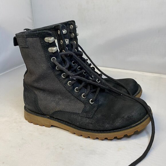 UGG Montgomery Nubuck Leather Combat Boots 1004819 Black Lace up Men's 7 Shoes - Picture 1 of 6